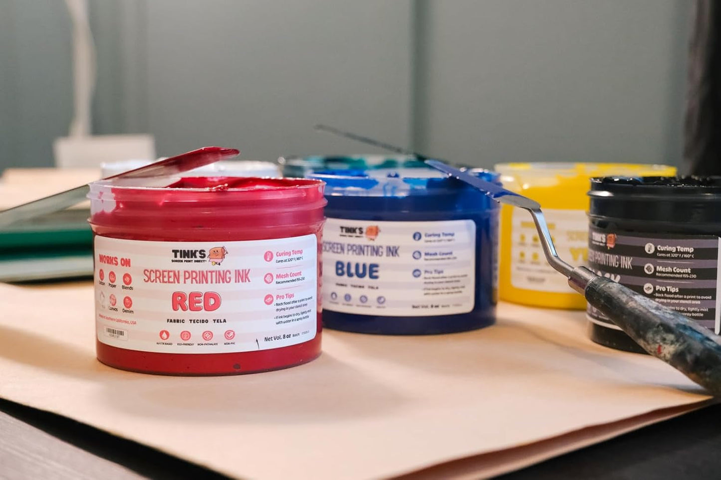 Tink'S® Screen Printing Ink Red 8Oz.—Water Based Screen Printing Fabric Ink for Cotton and Polyester, Blockprinting Ink for Linocut, Opaque Fabric Paint—Paintmaking Supplies for Shirts and Tote Bags