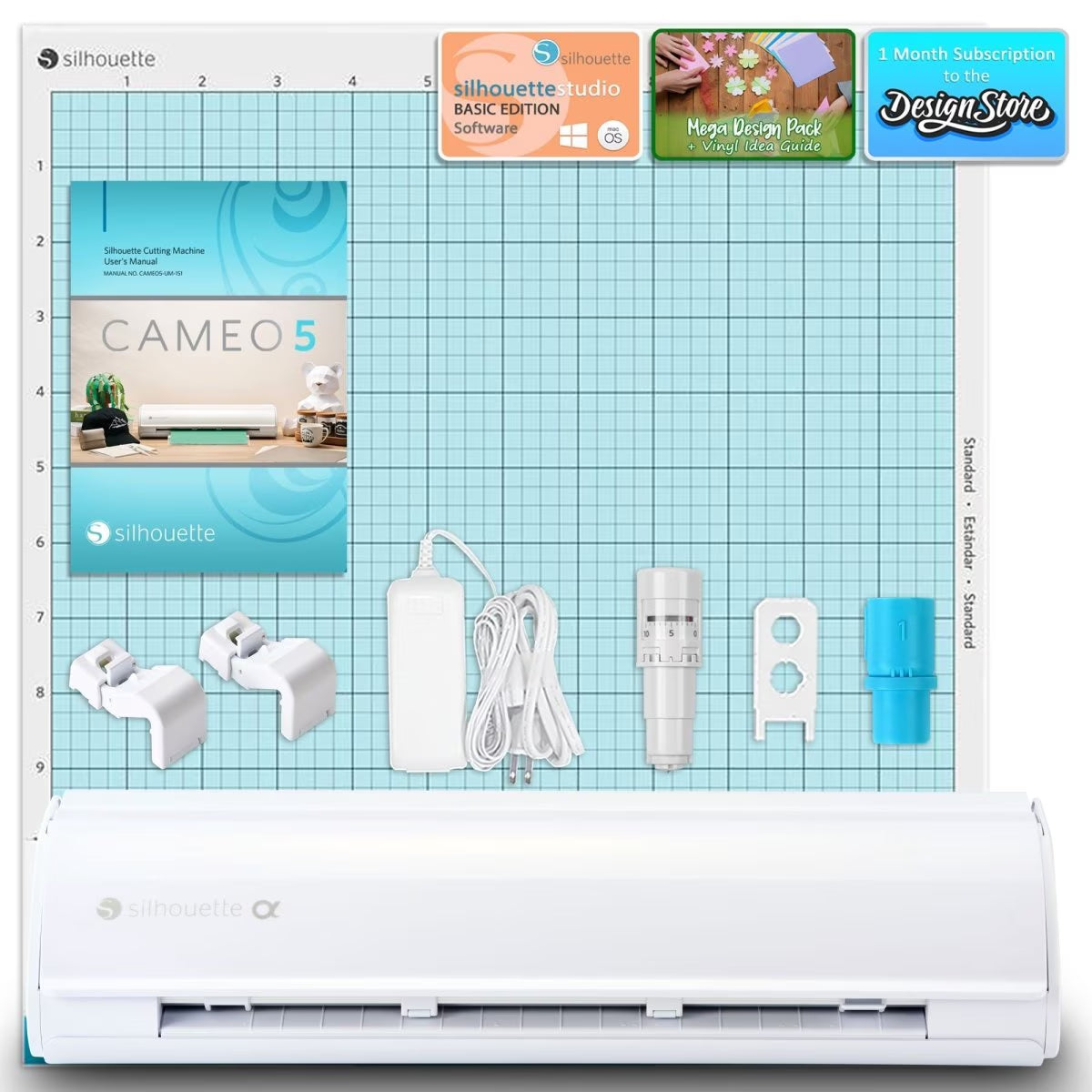Silhouette White Cameo 5 Alpha W/ Advanced Blade Pack, 38 Oracal Sheets, HTV