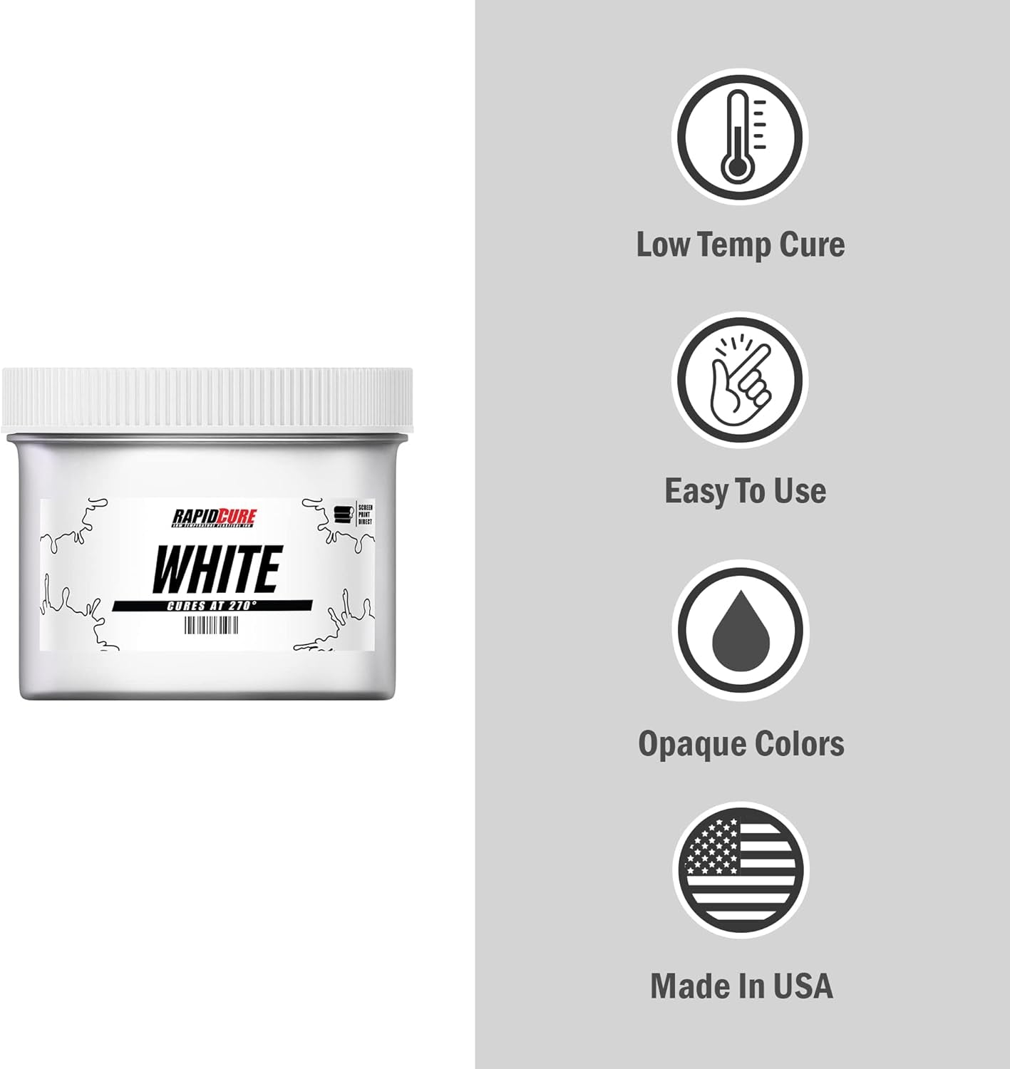 Rapid Cure® Screen Printing Ink White (Pint - 16Oz.) - Plastisol Ink for Screen Printing, Fast Curing Fabric Paint - ®, USA Made