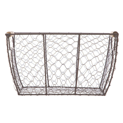 Decorative Brown Chicken Wire Basket with Wood Handles. 12.2X8X7.28