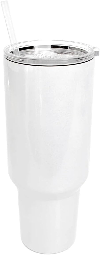 Makerflo 40 Oz White Glitter Shimmer Sublimation Blank Tumbler Pack of 25 with Lid and Straw | Craft-Ready for DIY Gifts & Personalization (Sublimation, Epoxy, UV DTF, Vinyl, and Laser Engraving)