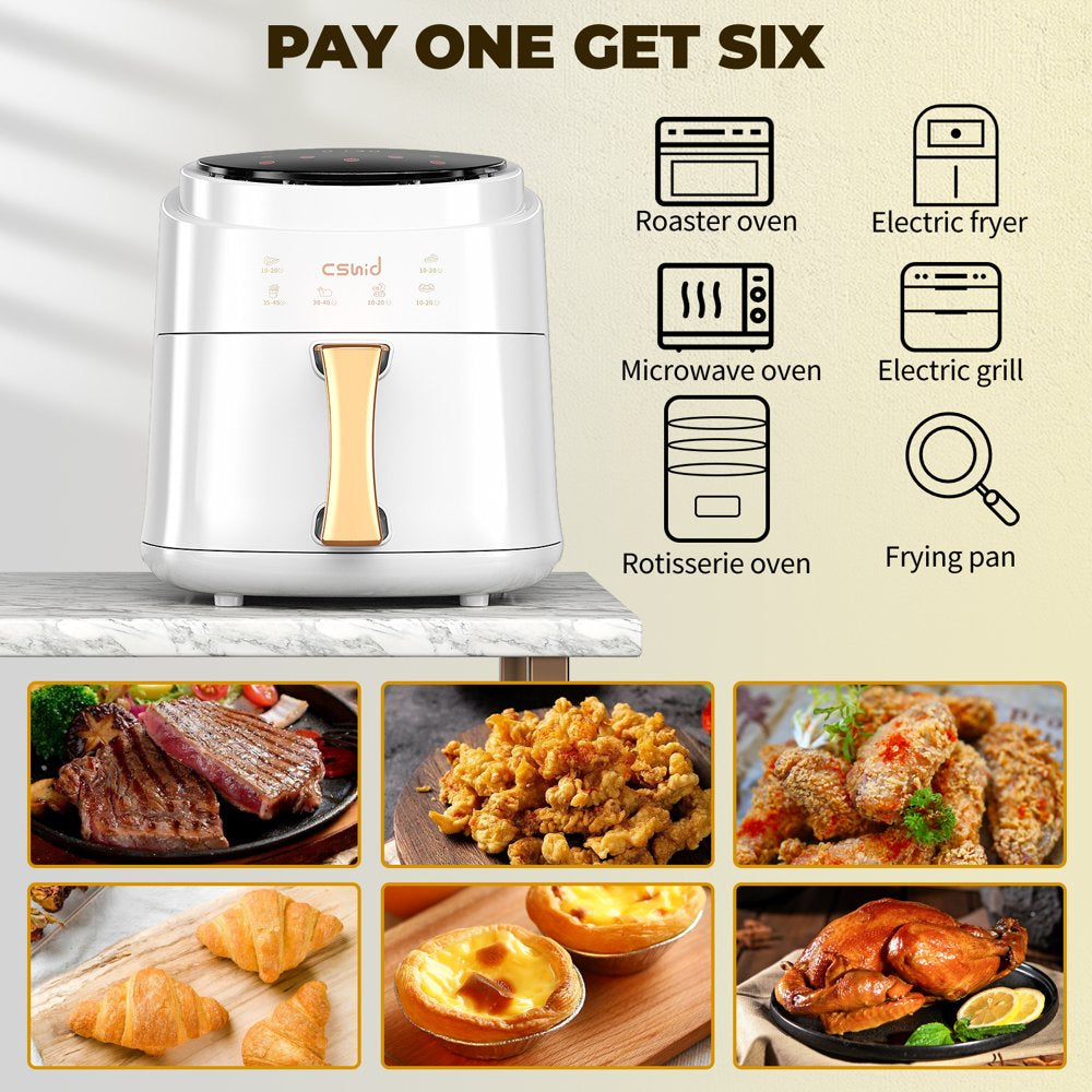 6.3 QT Large Capacity Air Fryer Touch Screen Smart Fryers Household Multi-Function Air Fryer That Crisps, Roasts, Reheats, & Dehydrates, High Gloss Finish,Including Air Fryer Paper Liners 50Pcs,White