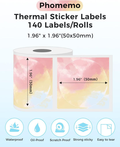 Phomemo Circle Labels - 50X50 Mm Thermal round Gradient Color Labels for Barcode, Logo, Gift, Thank You, Small Business, Home Use