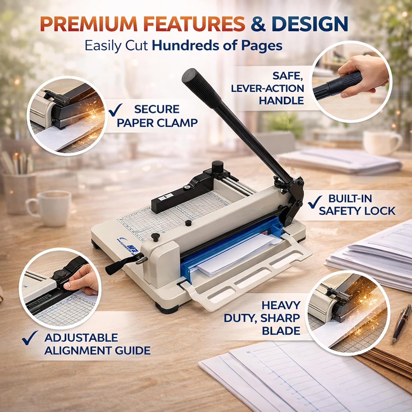 HFS(R) Heavy Duty Guillotine Paper Cutter 400 Sheet Capacity | Solid Steel Construction (A4-12'' Paper Cutter)