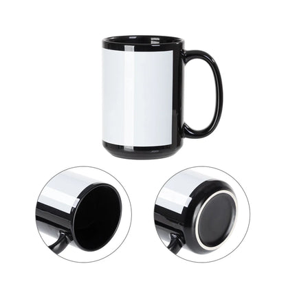 Wholesale 15 OZ Sublimation Ceramic Coffee Mugs Black with White Patch & Strong Inner Box 8 Pack