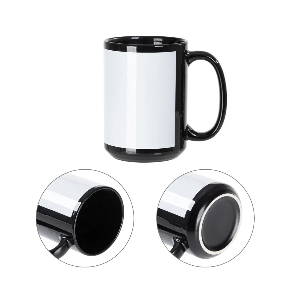 Sublimation Coffee Mugs Blank Black with White Patch 15 OZ 8 Pack