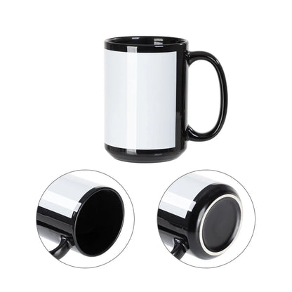 Sublimation Coffee Mugs Blank Black with White Patch 15 OZ 8 Pack