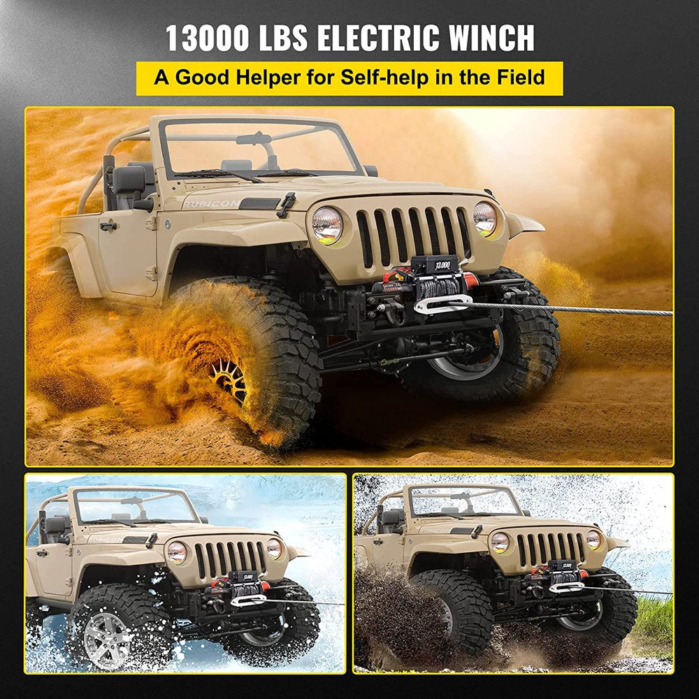 Electric Winch 13000Lbs, Truck Winch Compatible with Jeep Truck SUV 80Ft/20M, Synthetic Rope 12V Power Winch with Wireless Long-Distance Control, Powerful Motor for ATV UTV off Road Trailer