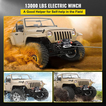 Electric Winch 13000Lbs, Truck Winch Compatible with Jeep Truck SUV 80Ft/20M, Synthetic Rope 12V Power Winch with Wireless Long-Distance Control, Powerful Motor for ATV UTV off Road Trailer