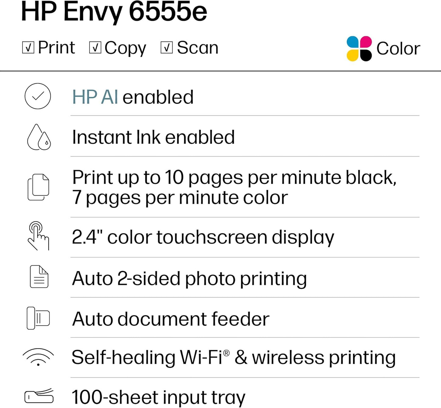 HP Envy 6555E Wireless All-In-One Color Inkjet Printer, Portobello, Print, Scan, Copy, Duplex Printing Best-For-Home, 3 Month Instant Ink Trial Included, Ai-Enabled (714N5A)