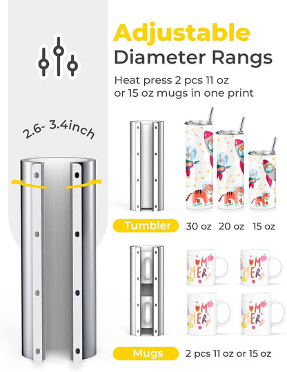 Pro 20 and 30 OZ Automatic Tumbler Heat Press Machine,  Automatic Tumbler Press Fits 16 OZ 20 OZ 30 OZ Tumblers, Auto Mug Heat Press DIY Sublimation for Skinny Tumblers