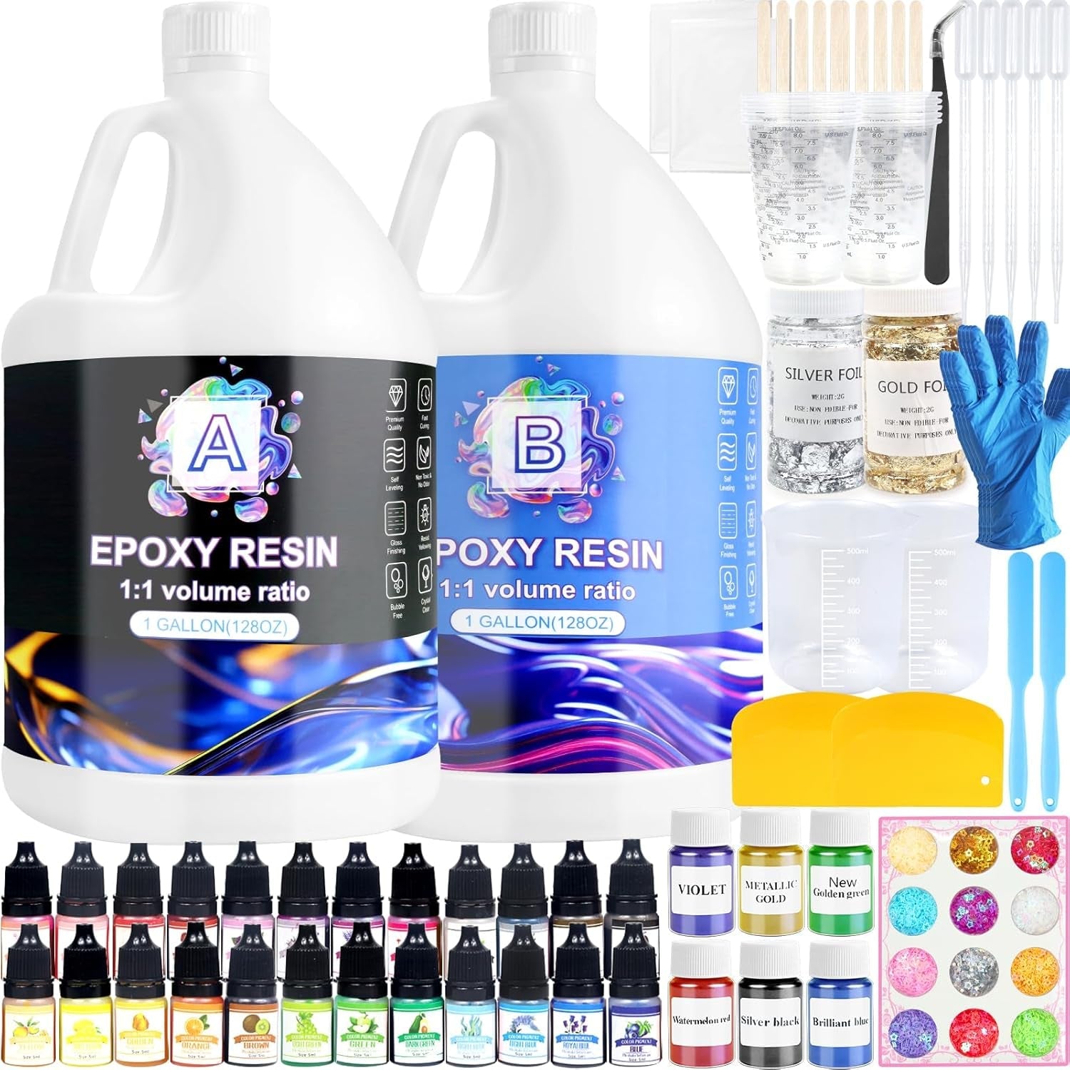 Epoxy Resin 2 Gallon Kit, Clear Resin Epoxy, Resin Kit - High-Gloss,No Bubbles, Not Yellowing, Self-Leveling Art Resin Casting Resin for DIY Art,Crafts,Jewelry,Table Top,Wood & Resin Molds
