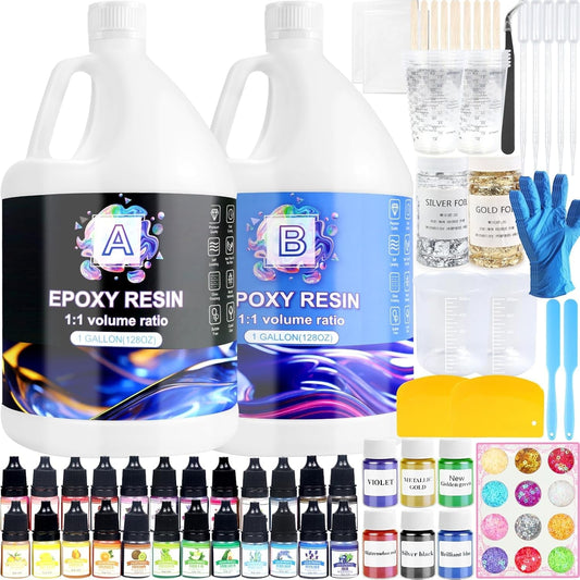Epoxy Resin 2 Gallon Kit, Clear Resin Epoxy, Resin Kit - High-Gloss,No Bubbles, Not Yellowing, Self-Leveling Art Resin Casting Resin for DIY Art,Crafts,Jewelry,Table Top,Wood & Resin Molds