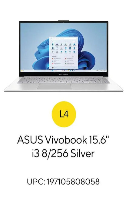 Vivobook Go 15.6” FHD Laptop with Intel I3-N305, Intel UHD Graphics, 8GB RAM, 256GB UFS, Cool Silver