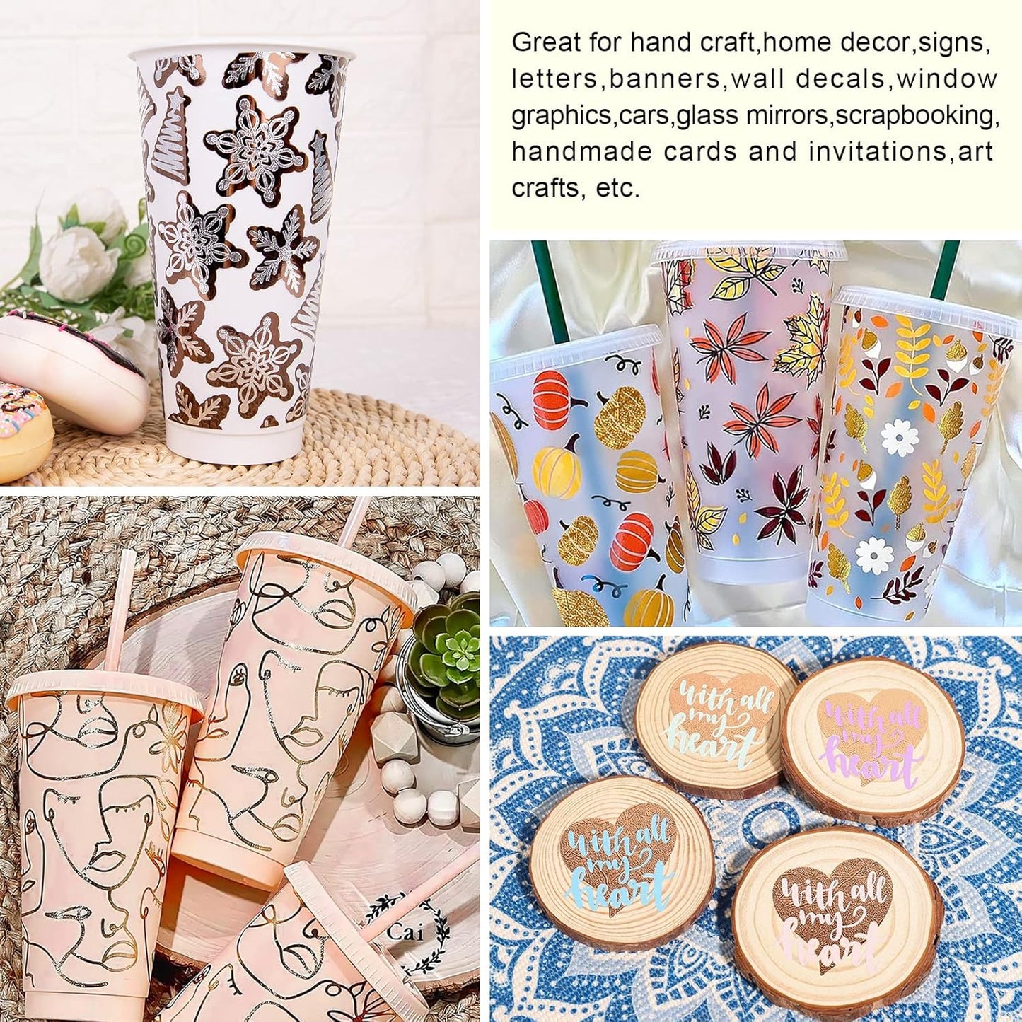 Metallic Permanent Vinyl Bundle – Textured Adhesive Foil Vinyl for Cricut & Craft Cutters, 12" X 36" Rolls (Silver, Gold, Champagne Gold, Rose Gold)