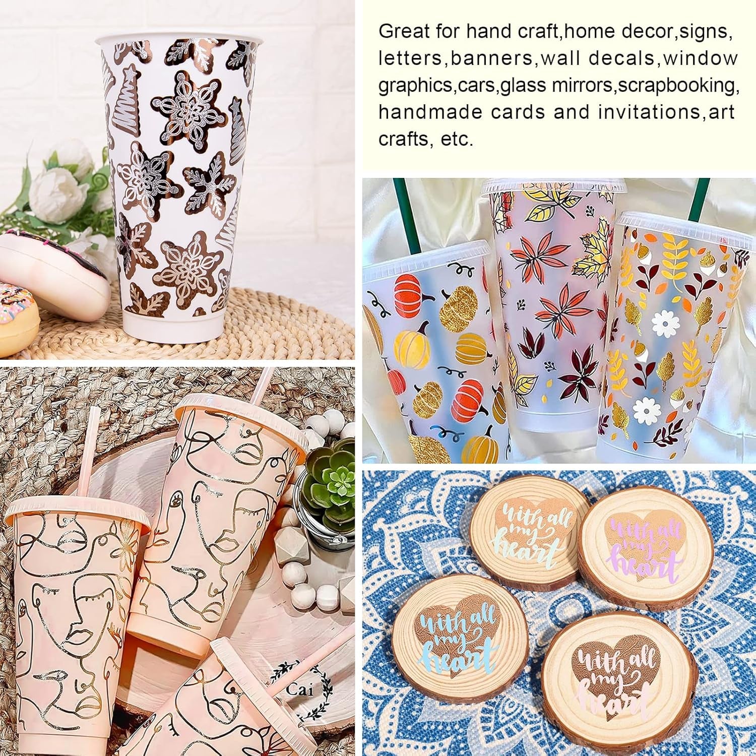 Metallic Permanent Vinyl Bundle – Textured Adhesive Foil Vinyl for Cricut & Craft Cutters, 12" X 36" Rolls (Silver, Gold, Champagne Gold, Rose Gold)