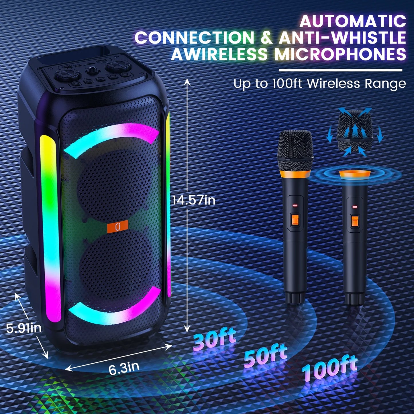 Bluetooth Speaker, Portable Party Speaker with 2 Microphones, 40W Powerful Sound Deep Bass, T30-T