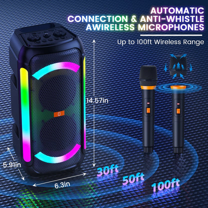 Bluetooth Speaker, Portable Party Speaker with 2 Microphones, 40W Powerful Sound Deep Bass, T30-T