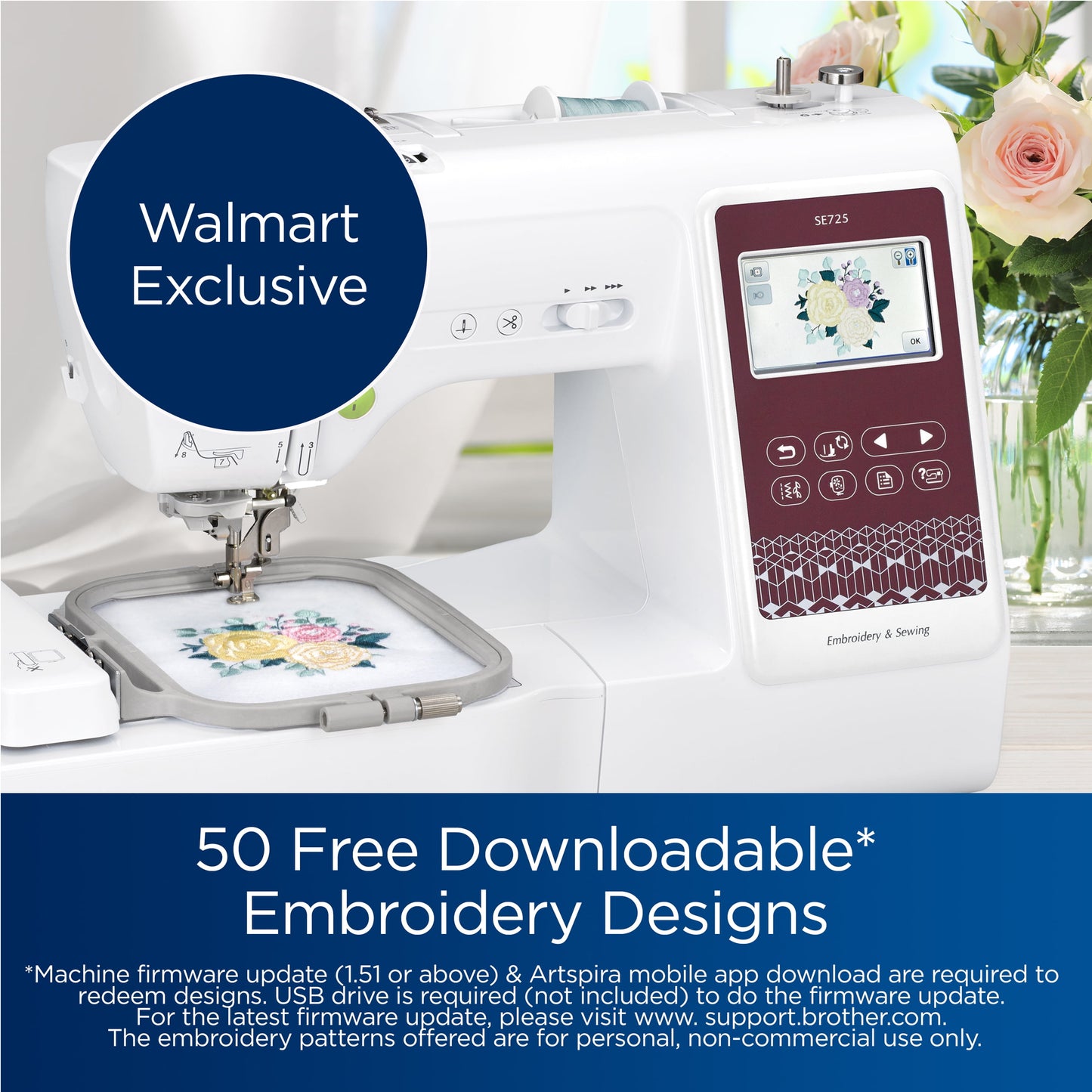 SE725 Sewing and Embroidery Machine with Artspira App, 50 Free Designs