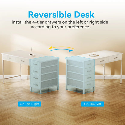 48" Home Office Desk with 6 Drawers, Modern Computer Desk with Small Space, Corner Computer Desk, Pure White