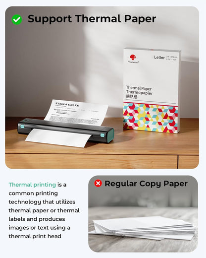 Phomemo Portable Printers Wireless for Travel - Bluetooth Thermal Printer Supports 8.5" X 11" Letter, Inkless Printer Compatible with Phone Laptop for Home Use Car School Office, Come with Carry Case