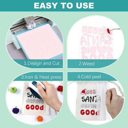 HTV Heat Transfer Vinyl Bundle (14 Pack) - 12" X 3FT HTV Vinyl Rolls, Easy to Cut Iron on Vinyl for T-Shirts, Easy to Weed Heat Transfer Vinyl