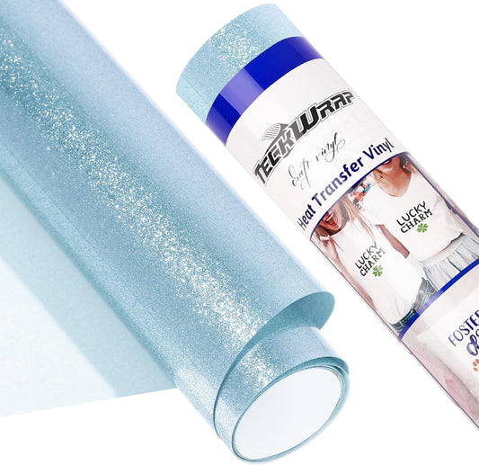 Glitter HTV Heat Transfer Vinyl Roll - 10" X 5Ft HTV Vinyl for Shirts, Iron on Vinyl for All Cutter Machine, Easy to Cut & Weed (Blue)