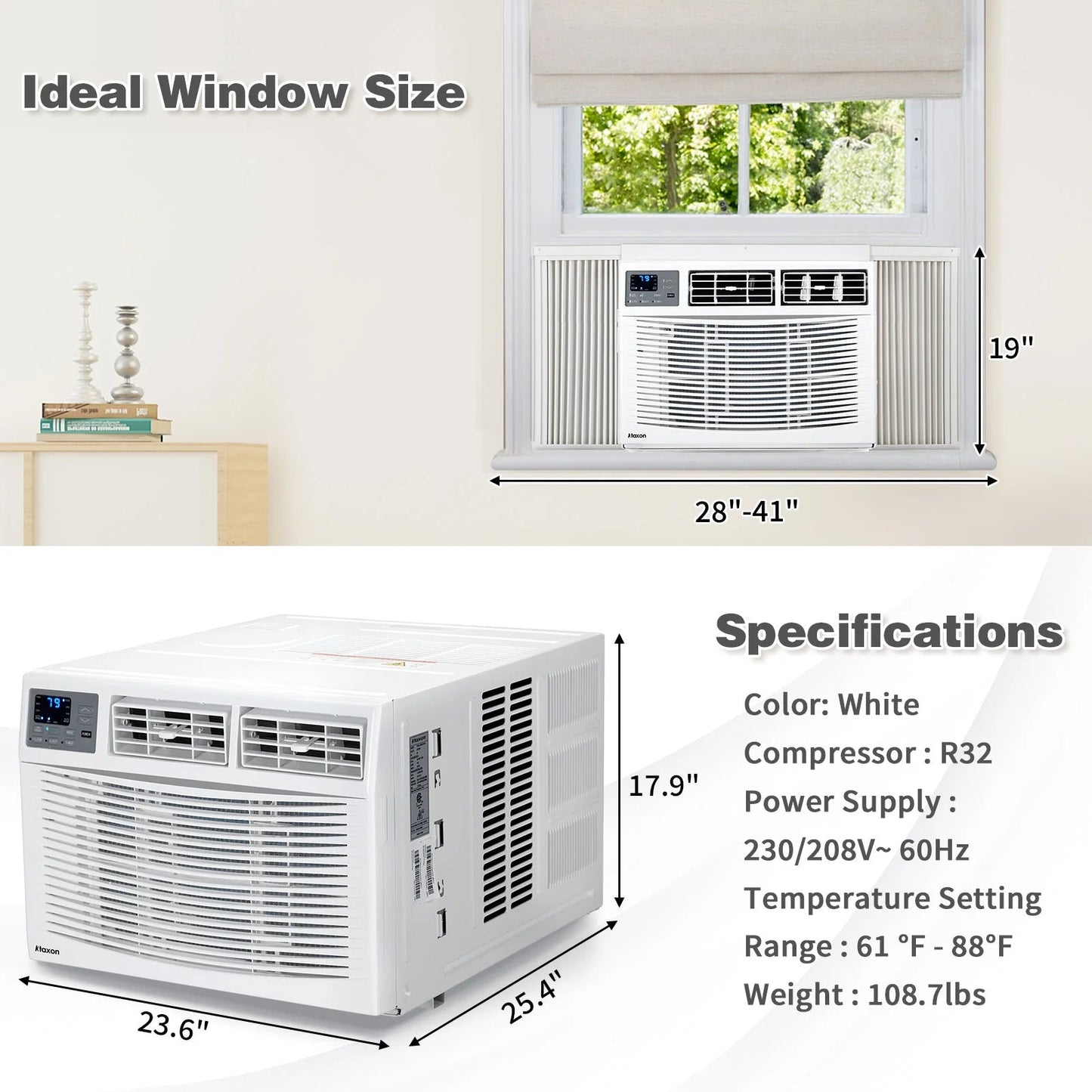 18000 BTU Window Air Conditioner with Heat, Window AC Unit & Heater Combo with APP & Voice Smart Control, Timer Function & Easy Installation Kit, Work with Alexa/Google Assistant, 208/230V