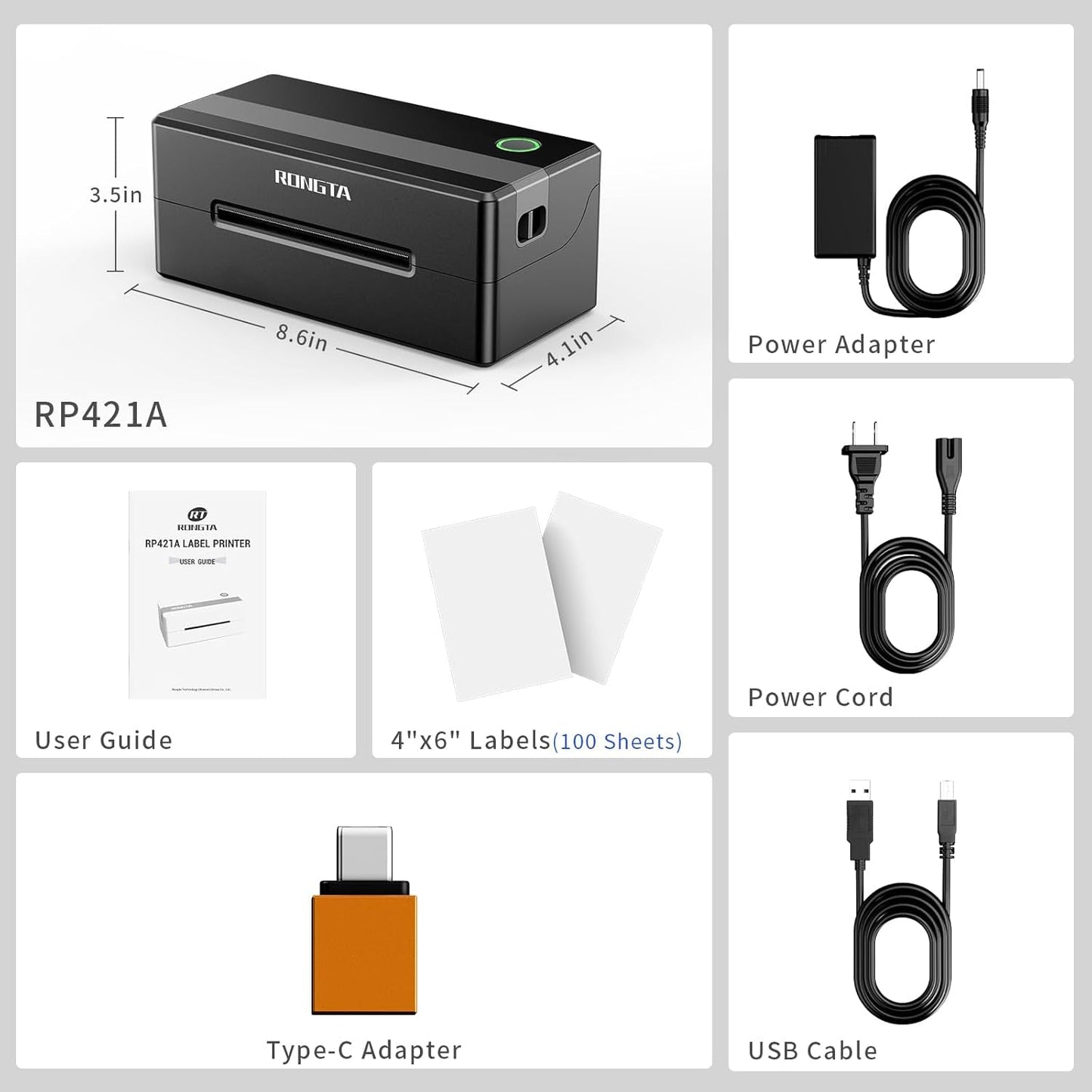 Rongta 4X6 Bluetooth Thermal Shipping Label Printer, Wireless Shipping Label Maker for Amazon FBA, Ebay, Shopify, Fedex | Compatible with Windows/Mac/Android/Ios (Black)
