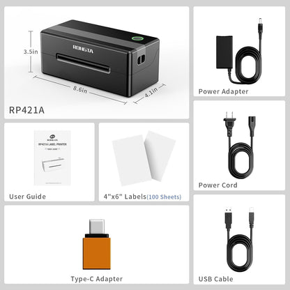 Rongta 4X6 Bluetooth Thermal Shipping Label Printer, Wireless Shipping Label Maker for Amazon FBA, Ebay, Shopify, Fedex | Compatible with Windows/Mac/Android/Ios (Black)