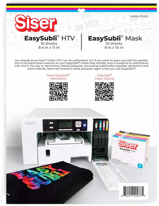 Easysubli HTV - Printable Sublimation Heat Transfer Vinyl - 10 Sheets of Easysubli (8.4"X11") and 10 Sheets of Easysubli Mask (8"X10")