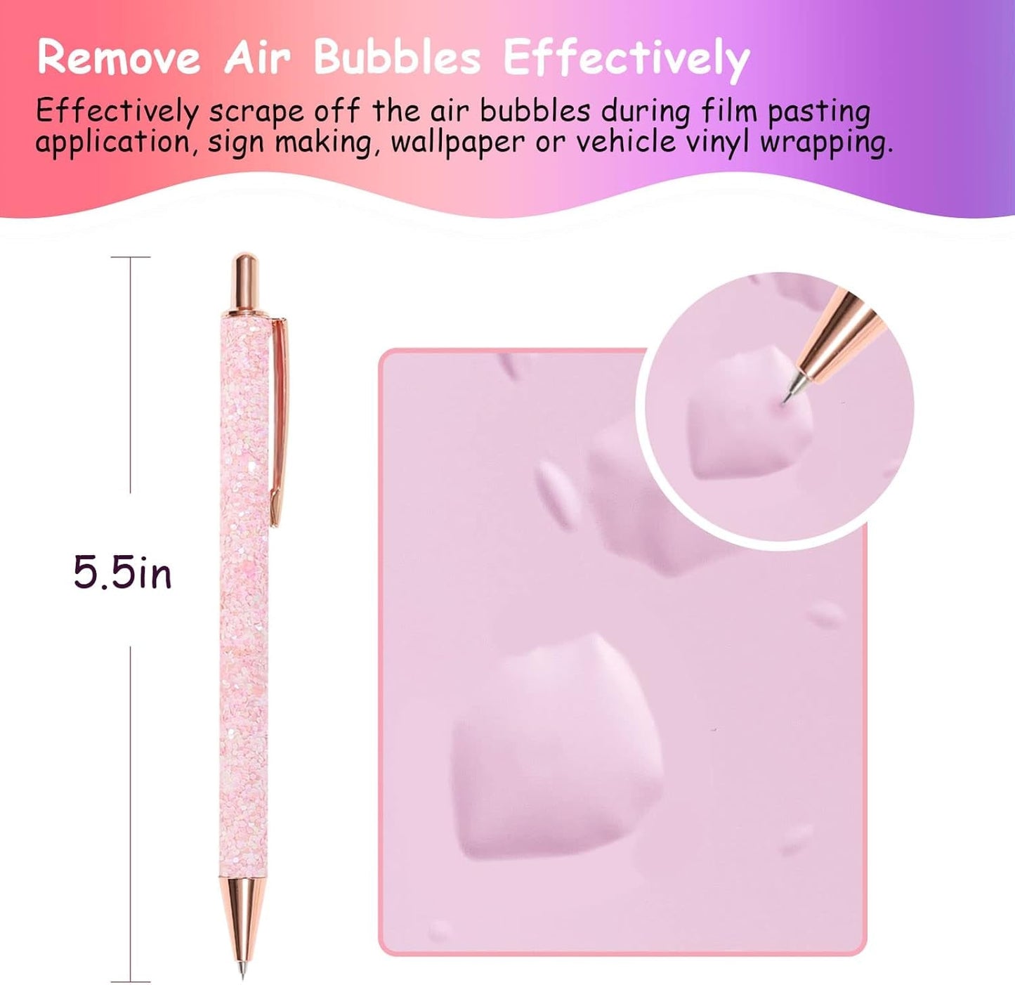 Air Release Weeding Tool Pin Pen Vinyl Installation Weeding Tool for Vinyl DIY Craft Project (Glitter Pink)