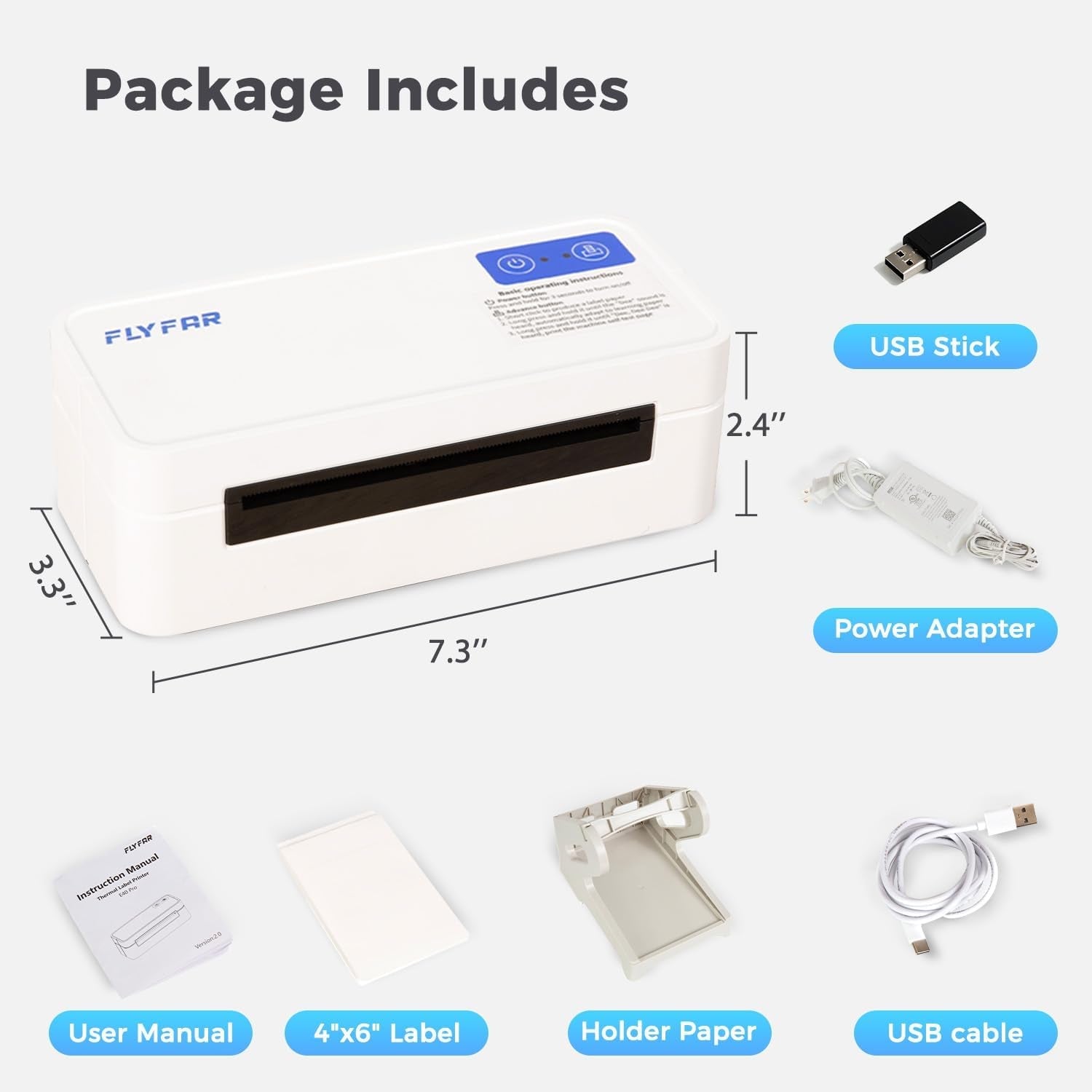 Bluetooth Thermal Shipping Label Printer, Wireless 4X6 Label Printer for Small Business, Compatible with Android, Windows, Iphone, Mac, Widely Used for Amazon, Shopify, Ebay, USPS, Etsy,Fedex (White)