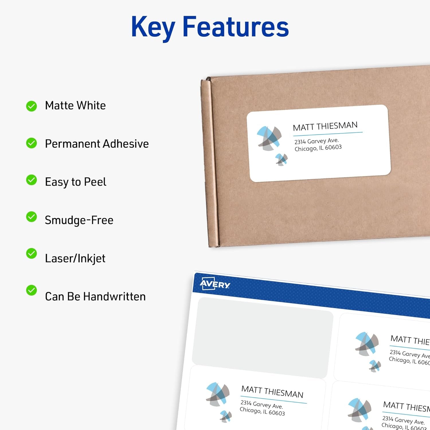 Printable Shipping Labels with Sure Feed, 2" X 4" Customizable Stickers, White, 100 Blank Mailing Labels, Great for Mailing, Shipping, and More (18163)