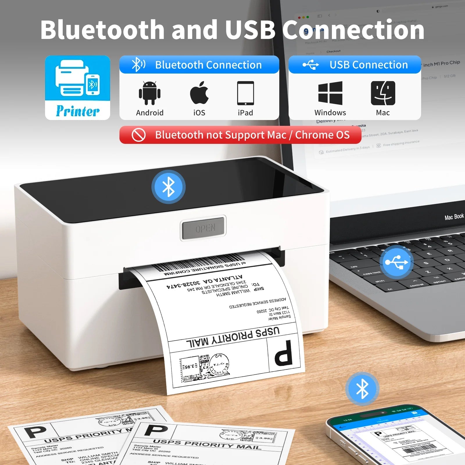 4×6 in Bluetooth Shipping Thermal Label Printer,Portable Label Printer,Compatible with Android、Iphone、Windows＆Mac,Widely Used for Home＆Small Businesses and Office