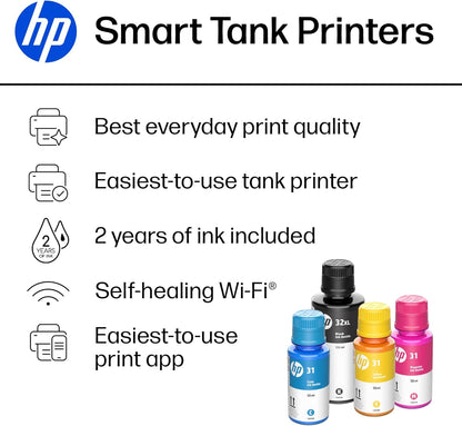 HP Smart Tank 5103 Wireless All-In-One Ink Tank Printer, Scanner,2 Years of Ink, 100 Sheets of Photo Paper Included, Cartridge-Free, Refillable, Ai-Enabled (5D1B2A)
