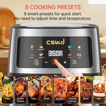 Air Fryer 8 QT Large Capacity Touch Screen Smart Fryers Household Multi-Function Window Visible Air Fryer That Crisps, Roasts, Reheats, & Dehydrates,Including Air Fryer Paper Liners 50Pcs,Silver