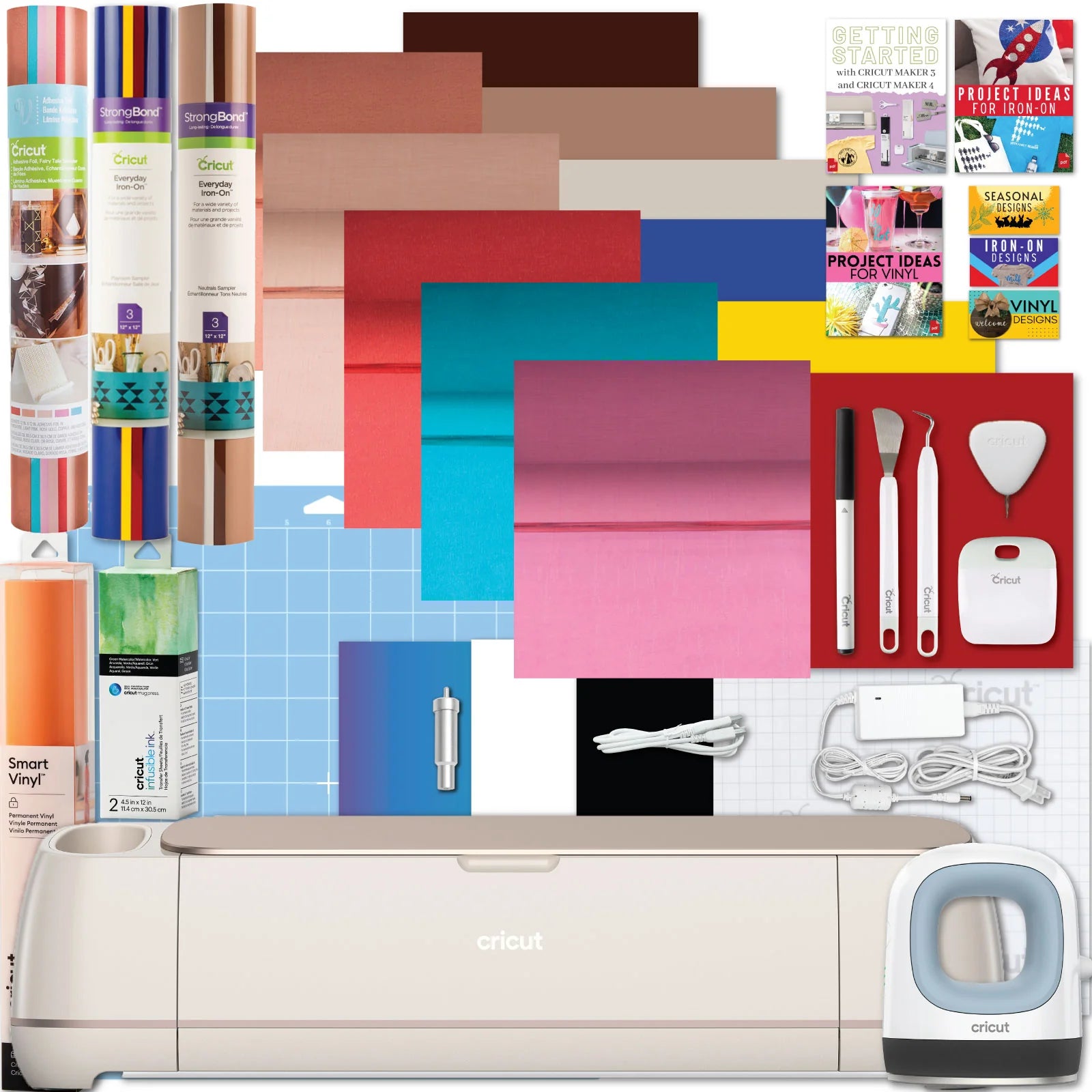 Cricut Maker 4 Cutting Machine with Mini Heat Press with Heat Transfer Vinyl Combo Bundle
