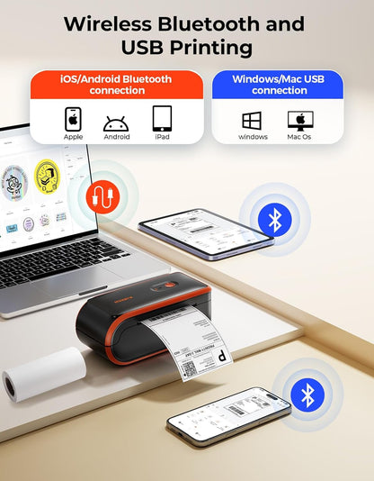 MUNBYN MC240 Bluetooth Thermal Label Printer with Battery, Built-In Paper Bin, Portable Wireless 4×6 Shipping Label Printer, Compatible with Ios, Android, Windows, Mac, Works for Small Business