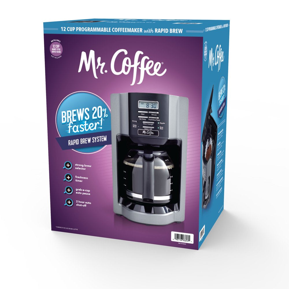 12-Cup Programmable Coffeemaker, Rapid Brew, Brushed Metallic