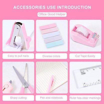 Pink Desk Organizers and Accessories with Desk Organizer 360° Rotating Pen Holder and Office Supplies, 19Pcs Cute Stationery Supplies Set