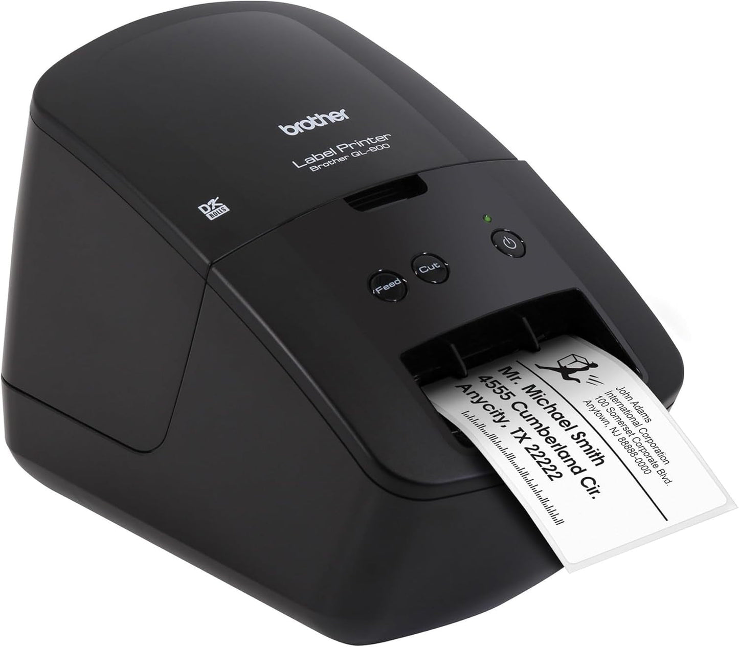 Brother QL-600 Desktop Monochrome Label Printer, up to 2.4" Label Width, No Ink Required, Uses Genuine DK Drop-In Rolls for Fast Labeling and Easy Integration with Microsoft Applications