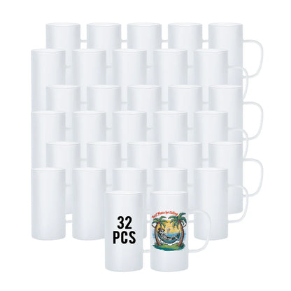 Wholesale 22 OZ Sublimation Glass Beer Mugs Bulk Frosted White 8 Pack