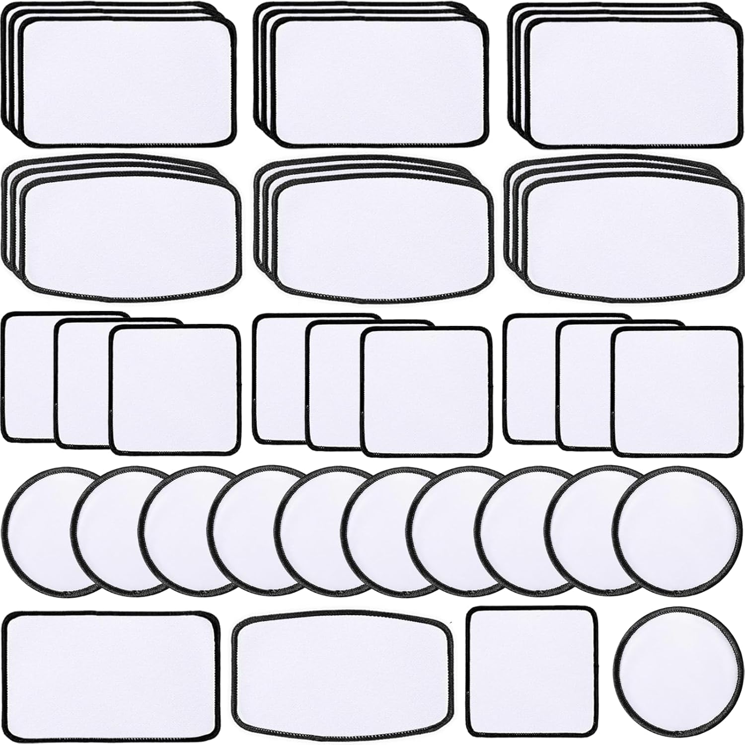 40 Pcs Sublimation Blanks Patches - Large Iron-On Patch with Black Border - Exquisite Fabric Patches for DIY Hats Backpack T-Shirt Project (Mixed)