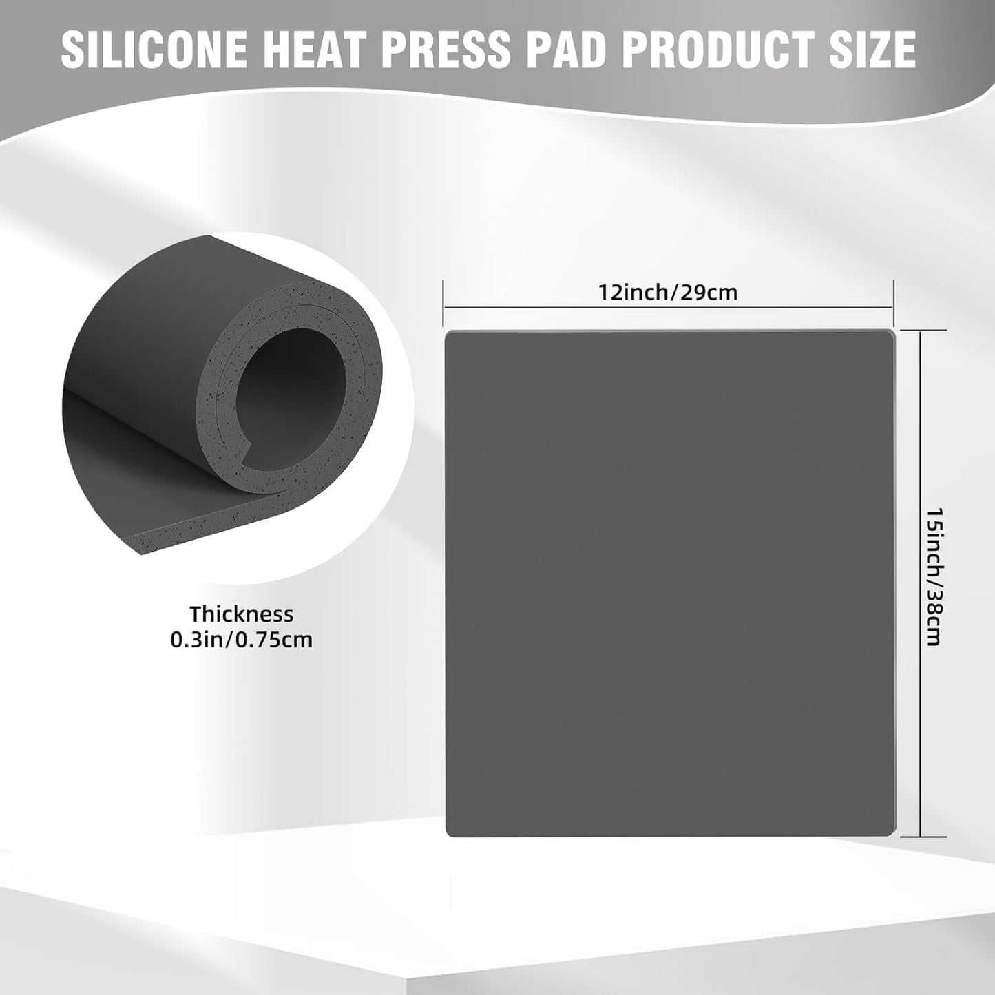 Bettersub Silicone Heat Press Mat 12''X15'', Heat Press Machine Pad Resistant Fireproof 0.3Inch Thickness, Double Sided Easy Washable Press Mat for Vinyl HTV Ironing Insulation Transfer Crafting