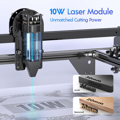 LONGER Ray5 10W Laser Engraver with 3.5" Touch Screen, Offline Use, 24000Mm/Min, 0.06Mm Laser Spot, CNC DIY Engraving Machine for Wood, Metal, Acrylic & Glass, Class 4