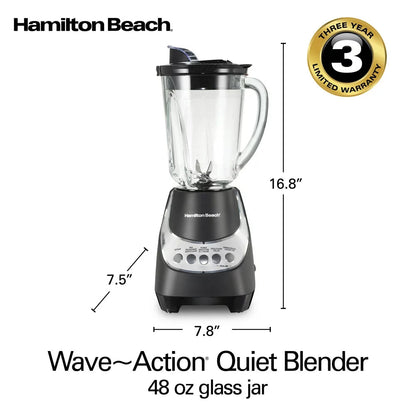 Wave Action Quiet Blender, 48 Oz. Glass Jar, 12 Blending Functions, Black, New, 53530F