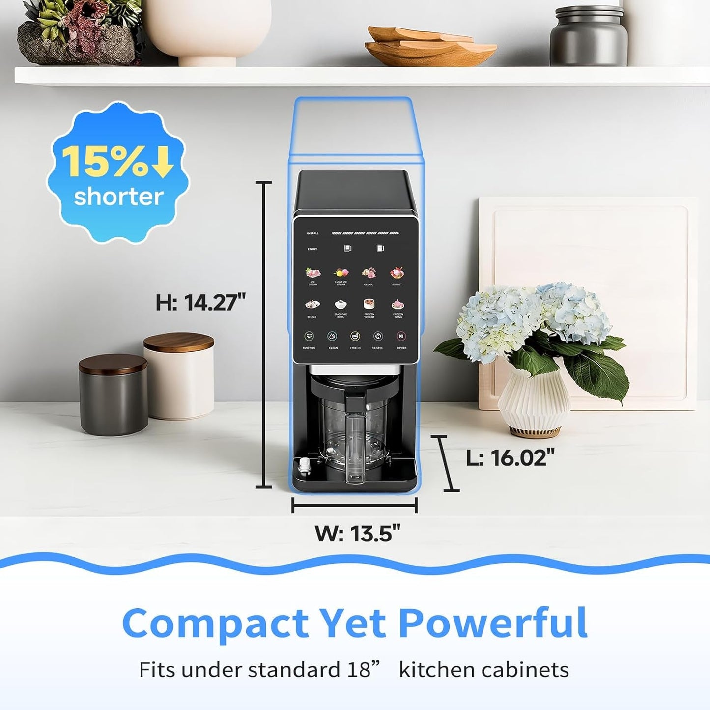 Ice Cream Maker & 10-In-1 Frozen Treat Maker, 20 Oz 1 Pint, Mix-In + Re-Spin for Creamy Texture, Gelato, Sorbet, Slushie, Frozen Yogurt & Smoothie Bowls Machine for Homemade, Recipe Guide