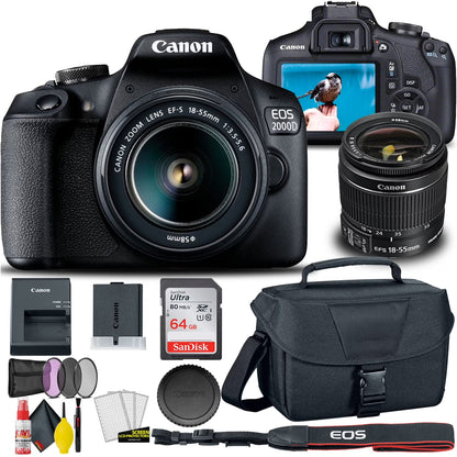 Canon EOS 2000D / Rebel T7 DSLR Camera with 18-55Mm Lens (International Model) Bundle with Filter, Bag & SDXC Memory Card