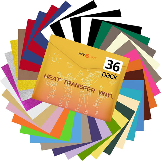 Heat Transfer Vinyl Bundle: 36 Pack Iron on Vinyl for Cricut, 29 Assorted Colors HTV Vinyl & 1 Teflon Sheet, Easy to Cut & Weed & Transfer Heat Transfer Vinyl for T-Shirts - 12"X10"